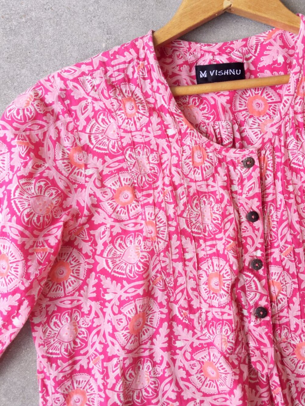 Bold Pink Block Print Tunic from Vishnu
